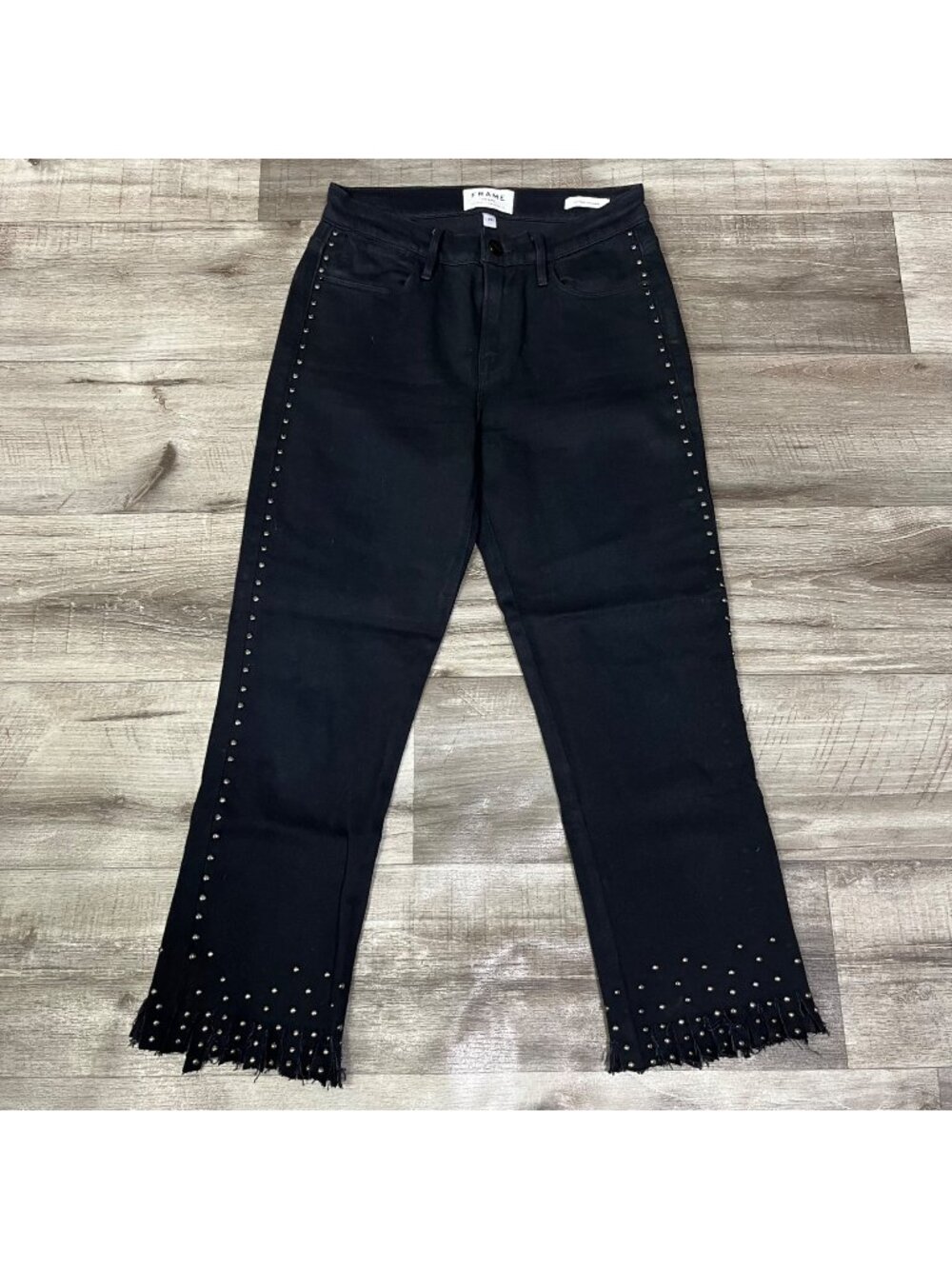 Frame Denim Le High Straight Fringe Metal Tassel Jeans Black Women’s Size 26